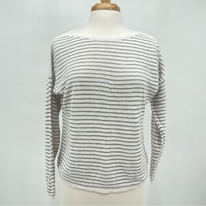 Eileen Fisher Knit Sweater Scoop Neck Grey and White Stripes Size Medium